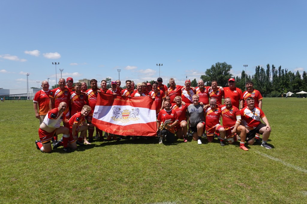 Longlevens Mens Mixed Ability Rugby Team after their semi-final win at IMART 2025